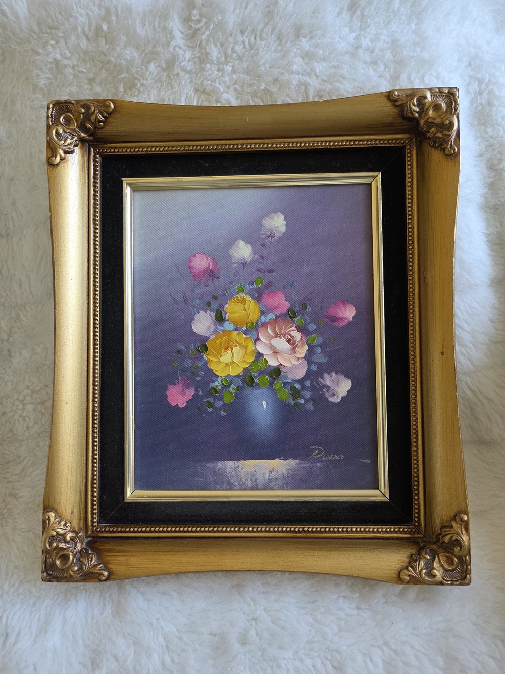 Vintage Gold Framed Floral Wall Art - Multicolor Flowers Painting By DONA